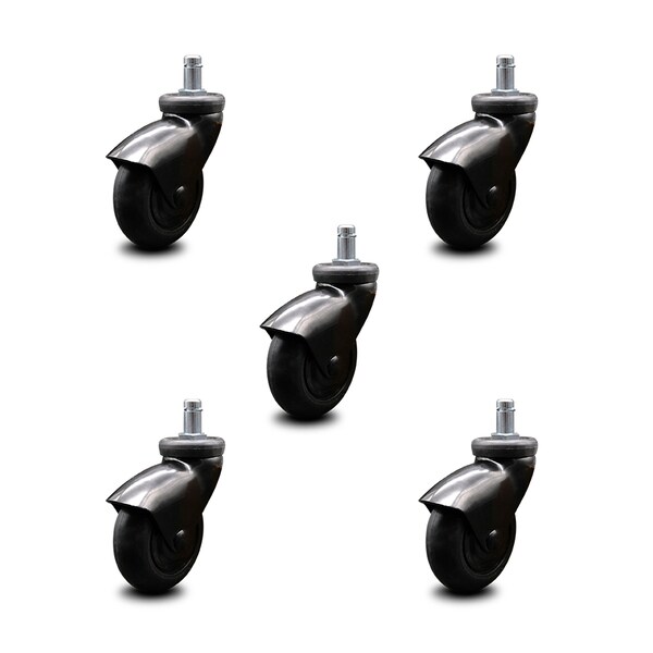 3 Inch Black Hooded Neoprene Rubber 7/8 Inch Grip Ring Stem Casters SCC, 5PK